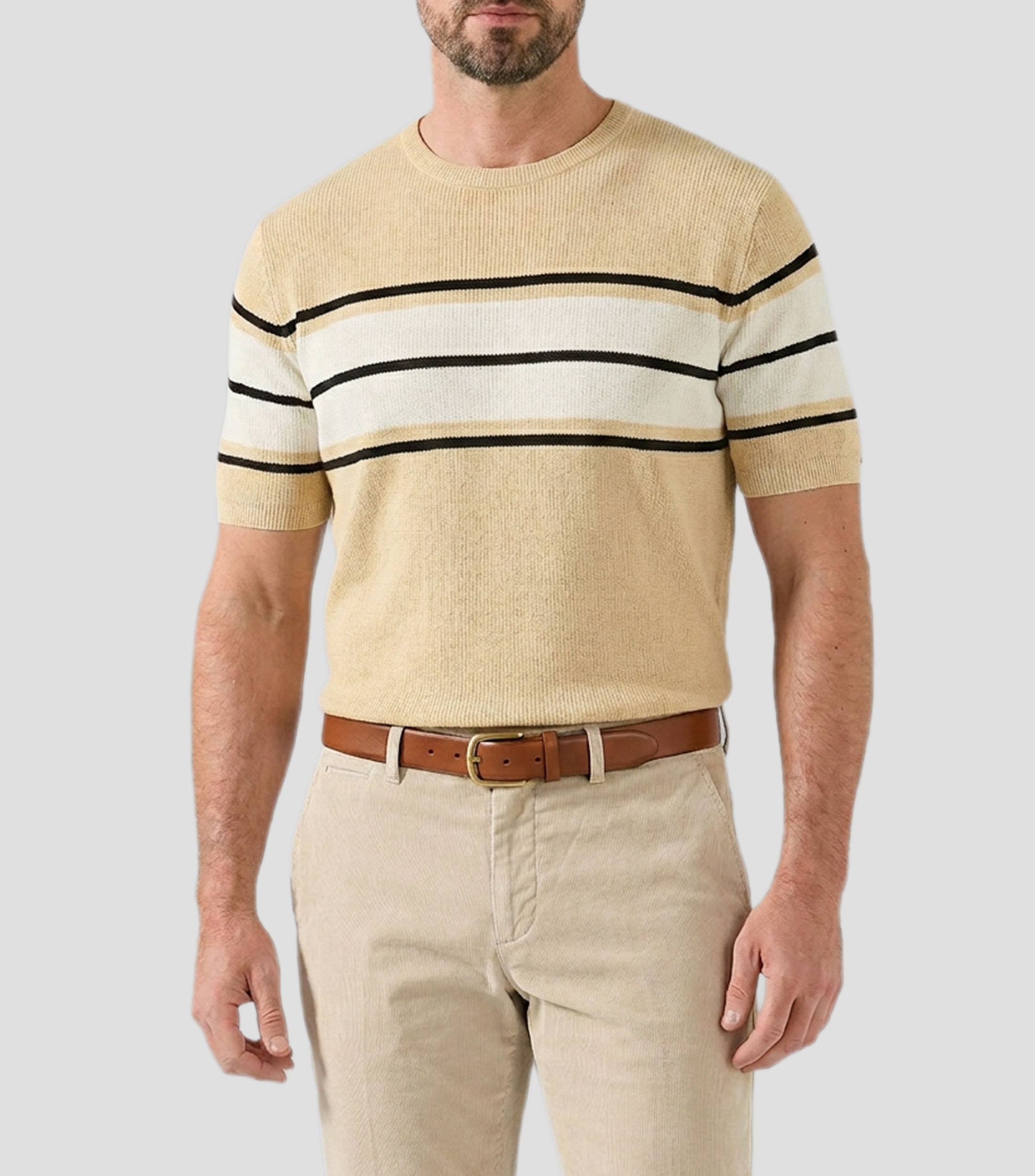 Playera cuello redondo manga corta con rayas Hombre